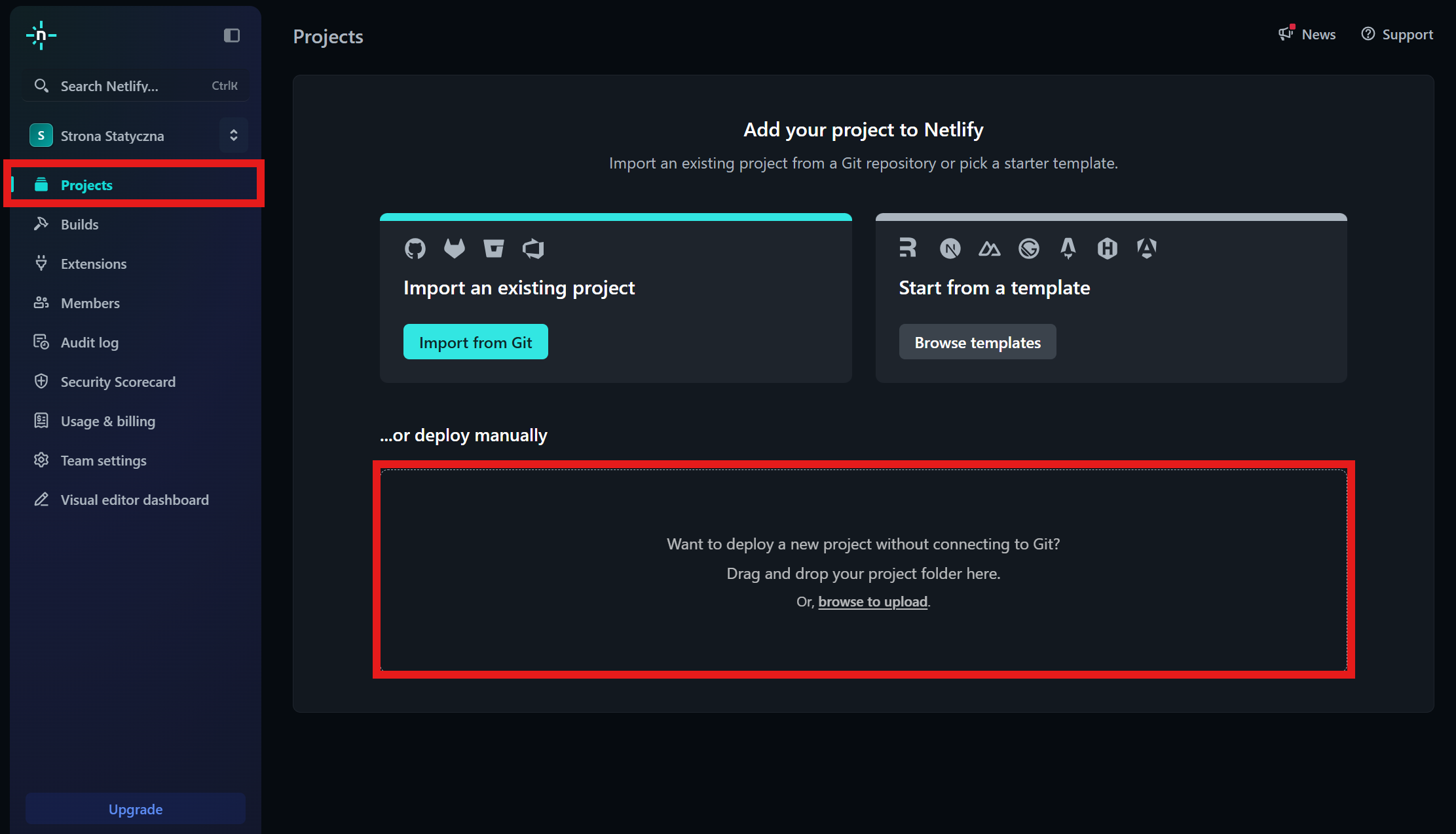 Dashboard w Netlify